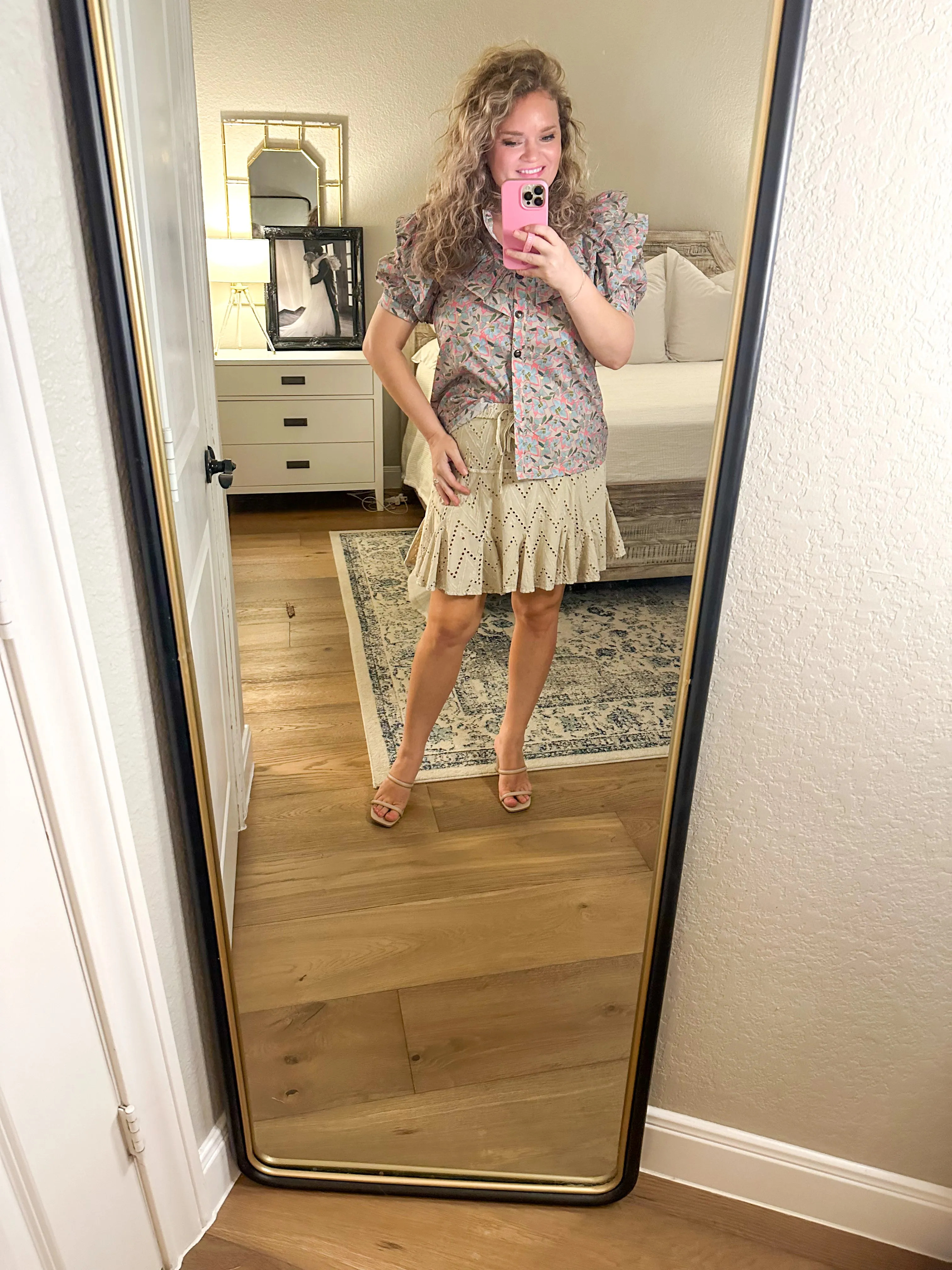Khaki Floral Ruffle Blouse