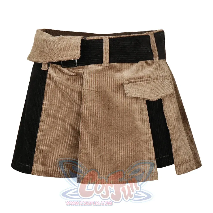 Khaki Striped Velvet Patchwork Slim Skirt Pants Sweater Suit S22429
