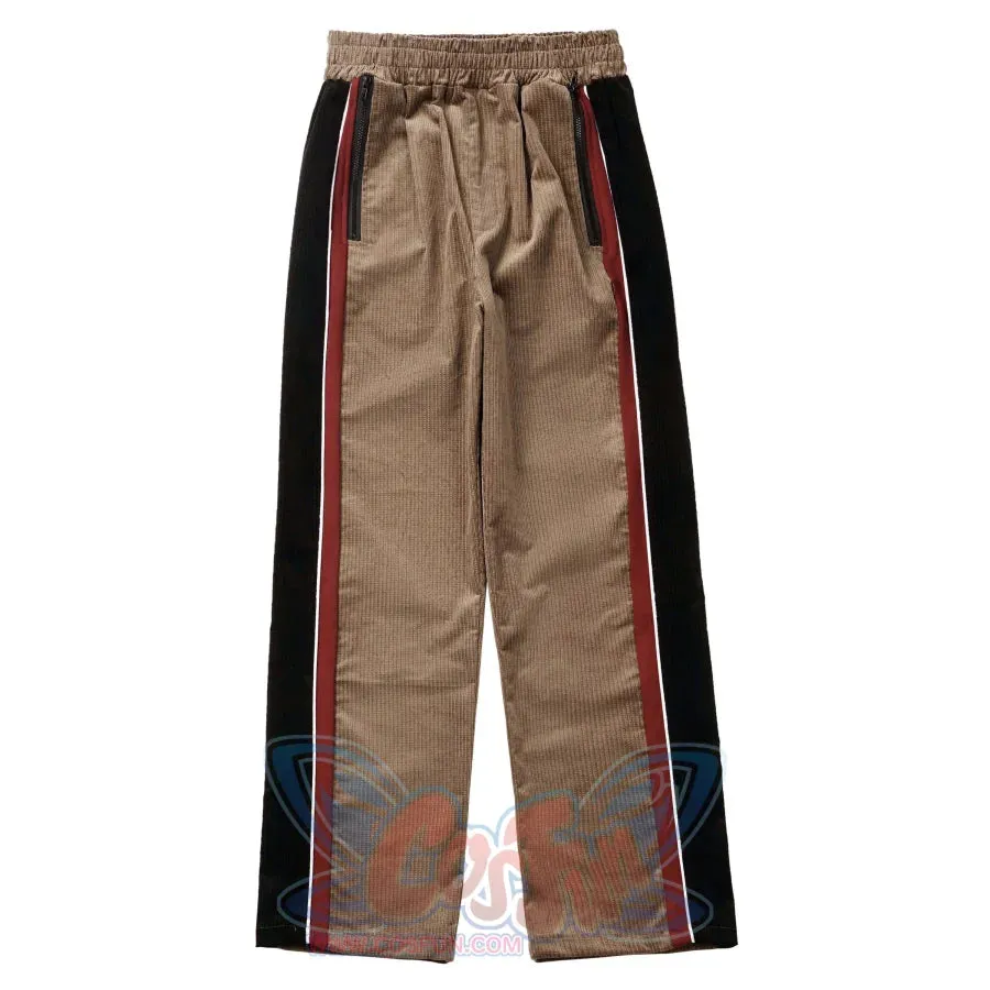 Khaki Striped Velvet Patchwork Slim Skirt Pants Sweater Suit S22429