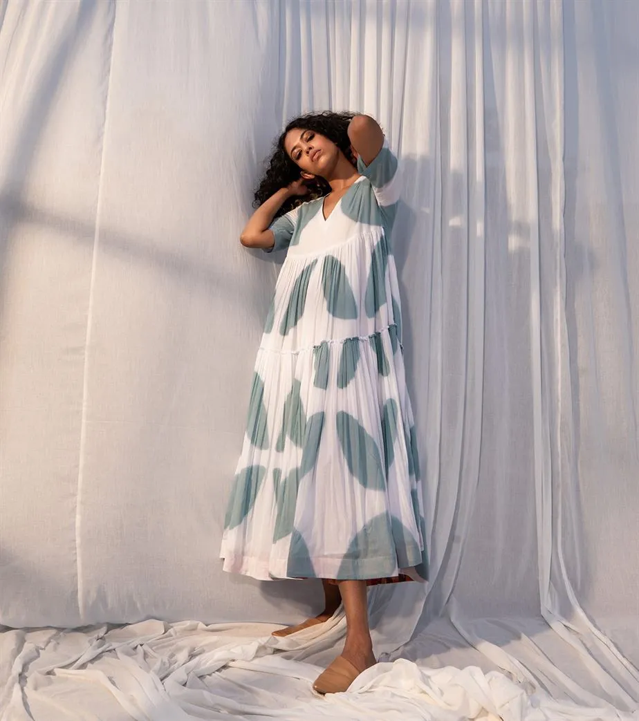 Khara Kapas   I   Seaweed Dress     Sienna Collection Sea Foam Green and White KK-PF21-02