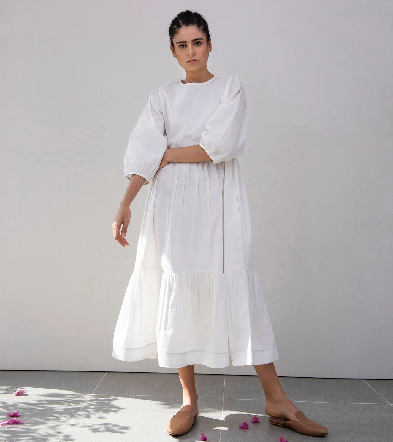 Khara Kapas Tuberose Tiered Dress