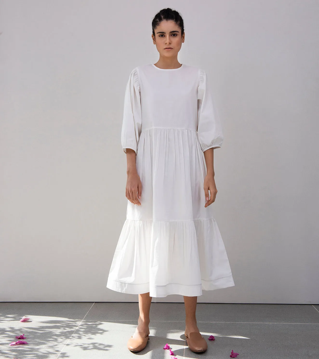 Khara Kapas Tuberose Tiered Dress
