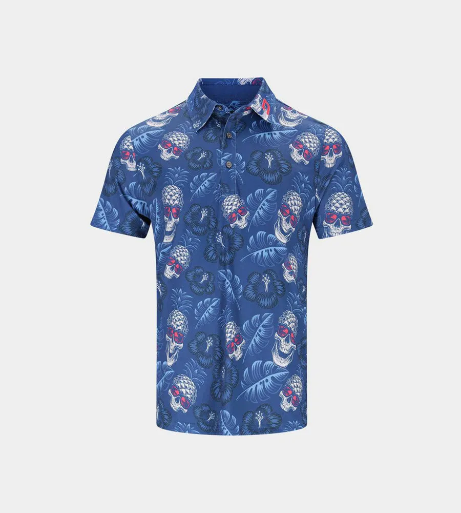 KIDS PINAPPLE SKULLS POLO - NAVY/CORAL