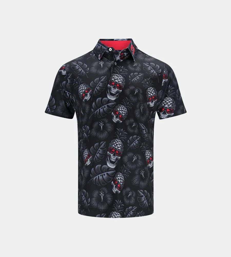 KIDS PINEAPPLE SKULLS POLO - BLACK/PINK