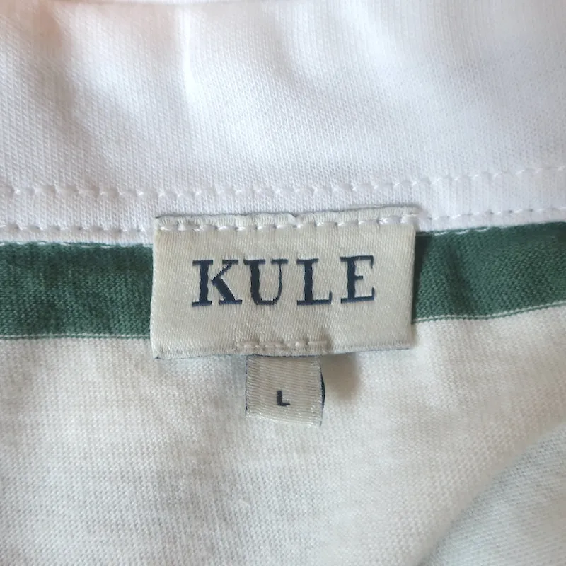 Kule The Rugby Striped Polo Shirt Green/White Size Large Long Sleeve Top