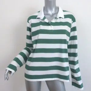 Kule The Rugby Striped Polo Shirt Green/White Size Large Long Sleeve Top