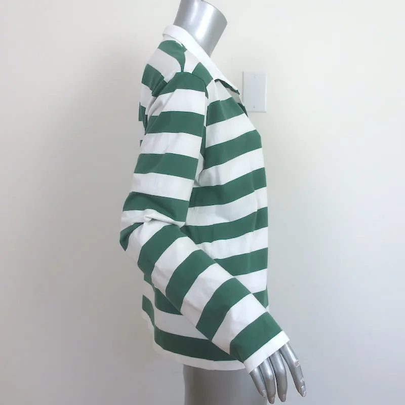Kule The Rugby Striped Polo Shirt Green/White Size Large Long Sleeve Top