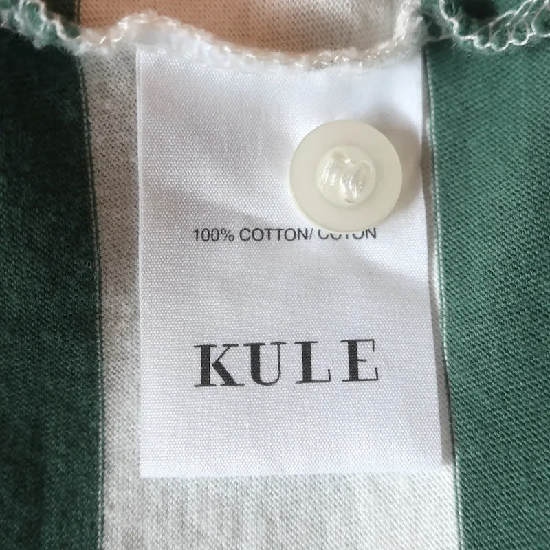 Kule The Rugby Striped Polo Shirt Green/White Size Large Long Sleeve Top