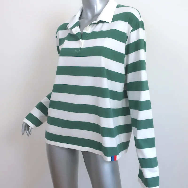 Kule The Rugby Striped Polo Shirt Green/White Size Large Long Sleeve Top