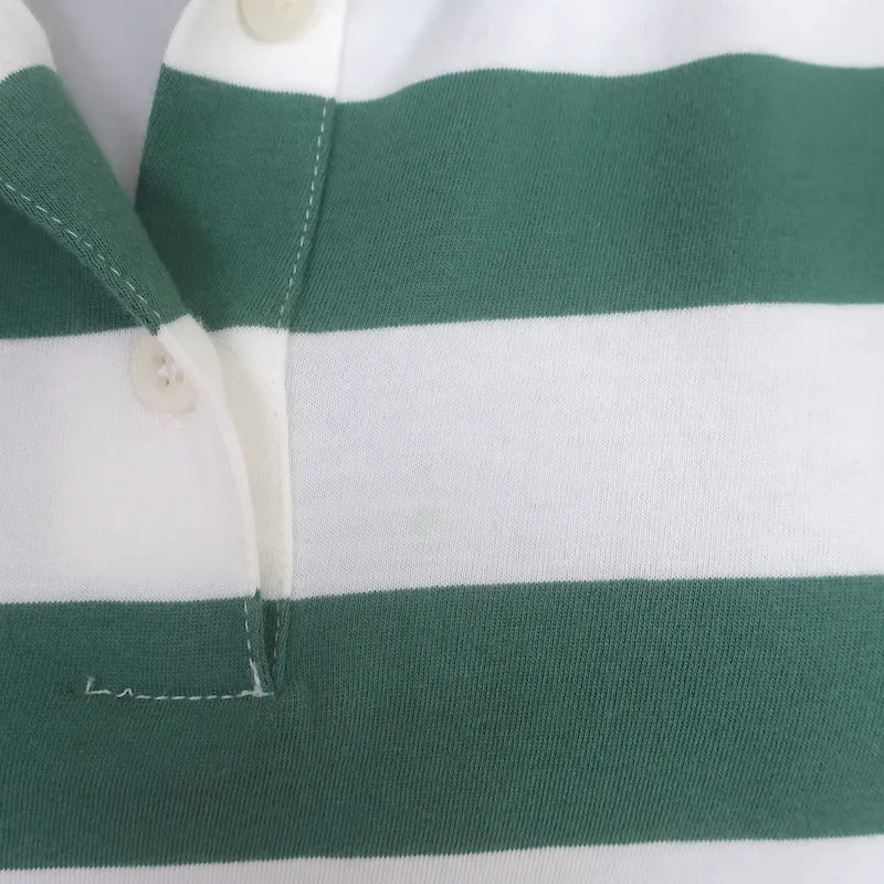 Kule The Rugby Striped Polo Shirt Green/White Size Large Long Sleeve Top