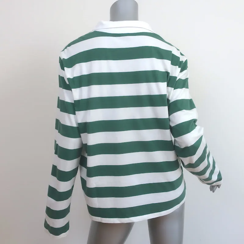 Kule The Rugby Striped Polo Shirt Green/White Size Large Long Sleeve Top