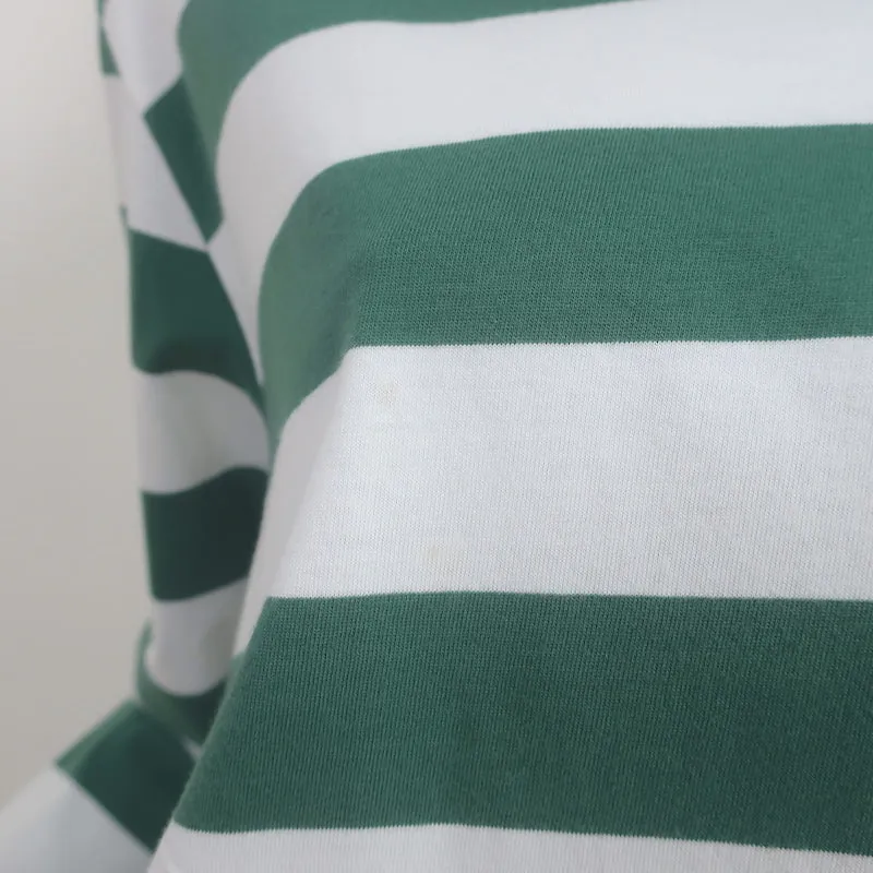 Kule The Rugby Striped Polo Shirt Green/White Size Large Long Sleeve Top