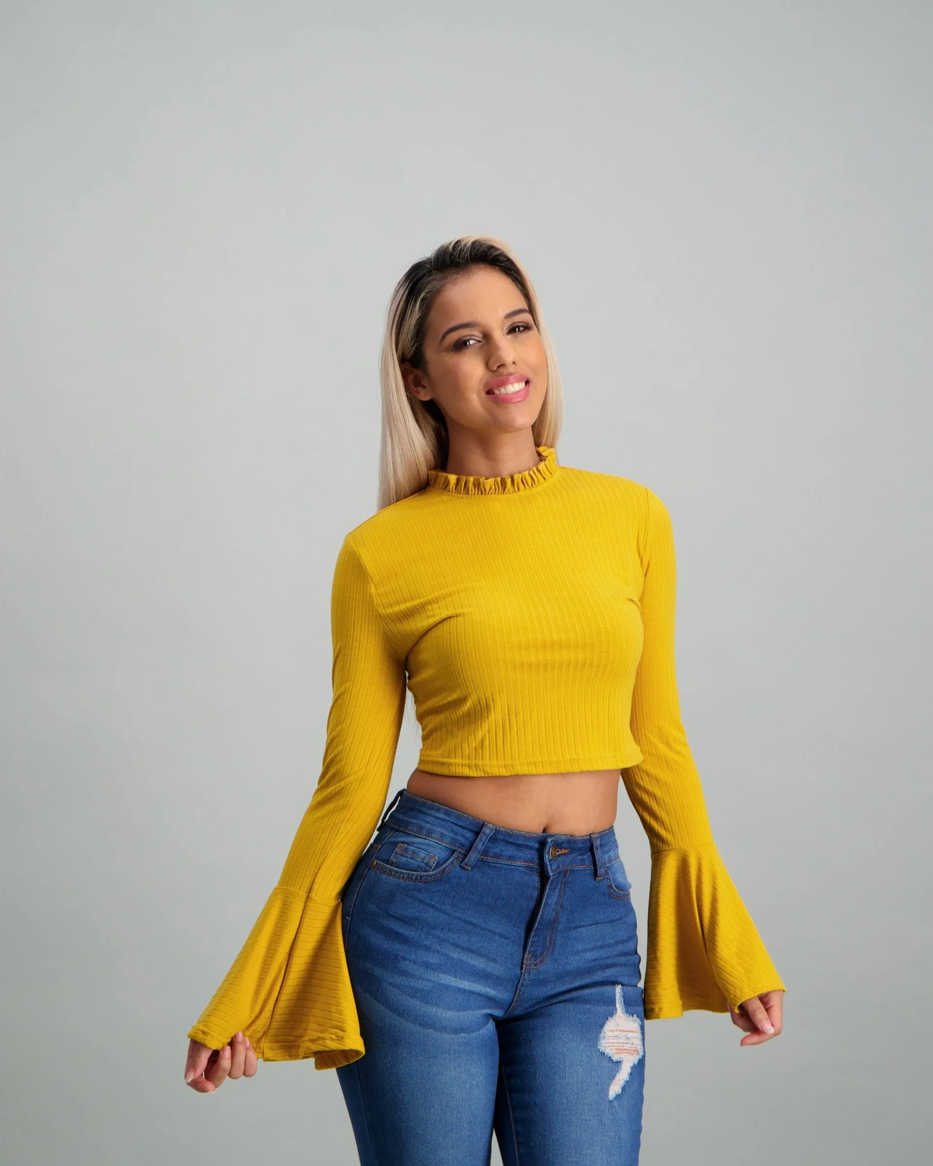 Ladies-Flared Sleeve Rib Top