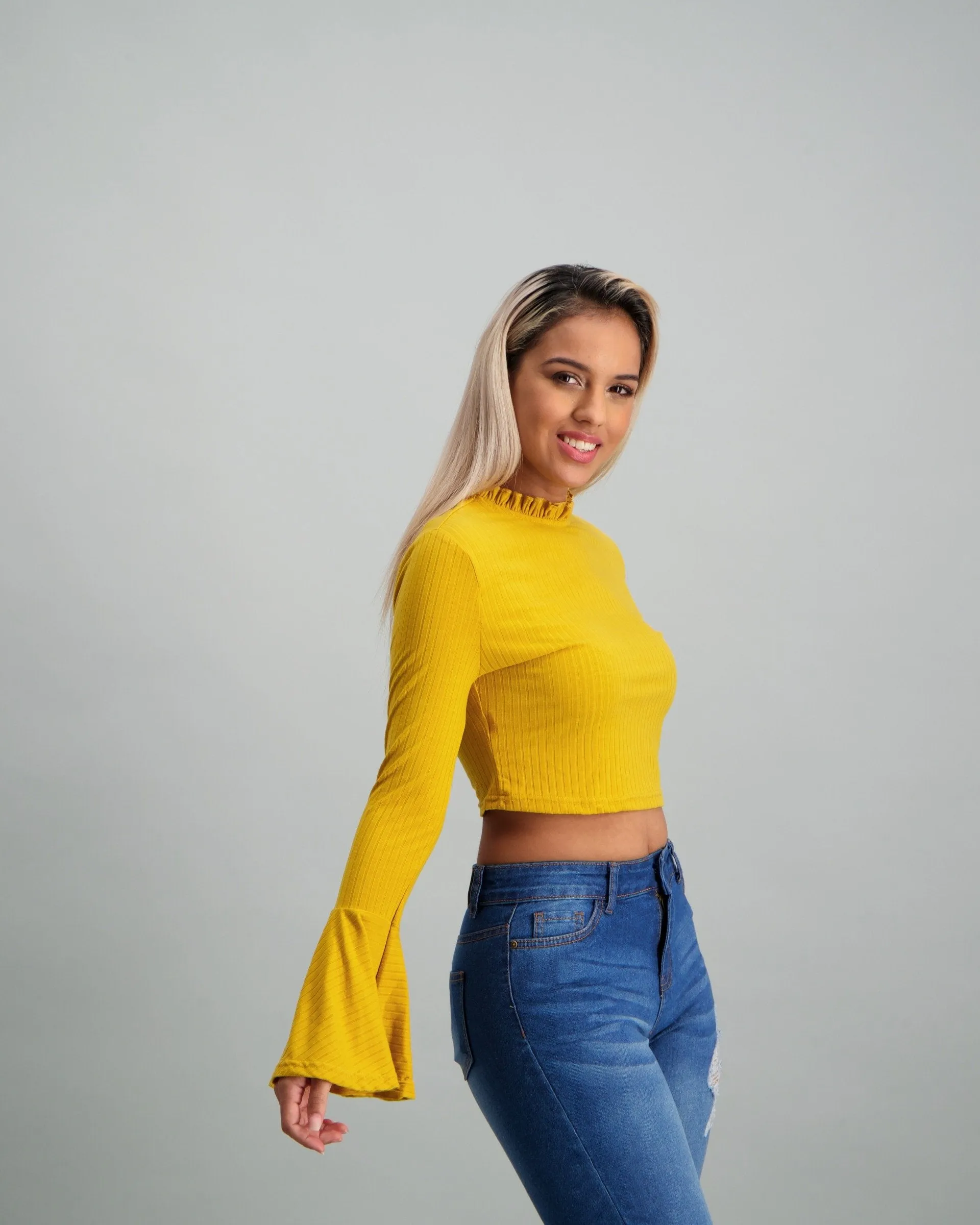 Ladies-Flared Sleeve Rib Top