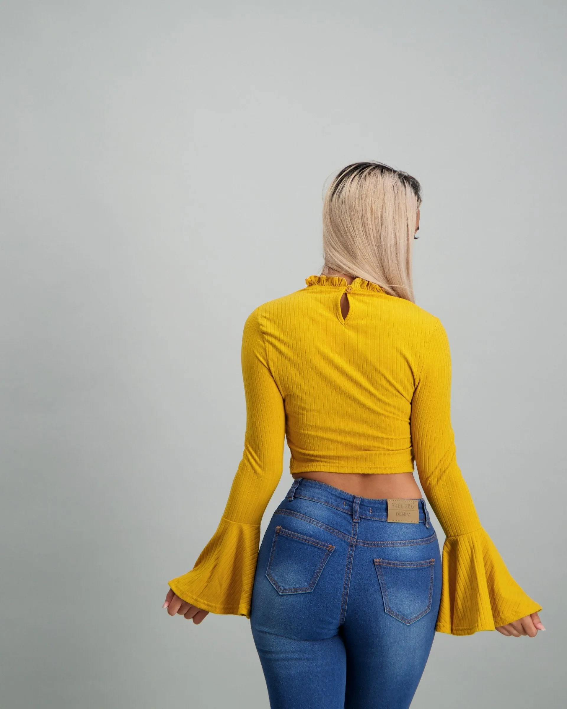 Ladies-Flared Sleeve Rib Top