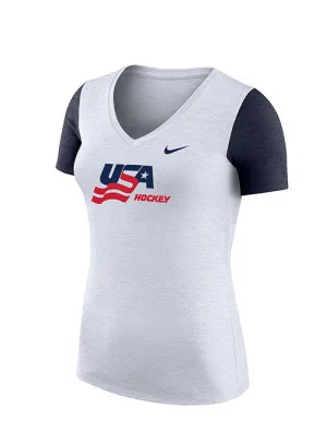 Ladies Nike USA Hockey Dri-FIT Cotton Slub V-Neck T-Shirt