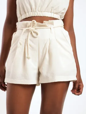 Ladies Paperbag Rope Belt Short - Cream