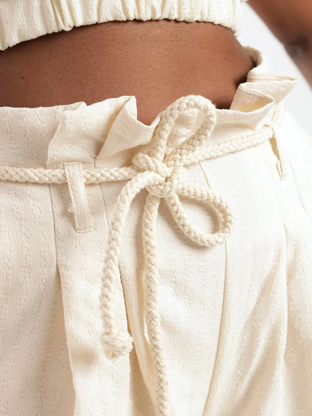 Ladies Paperbag Rope Belt Short - Cream