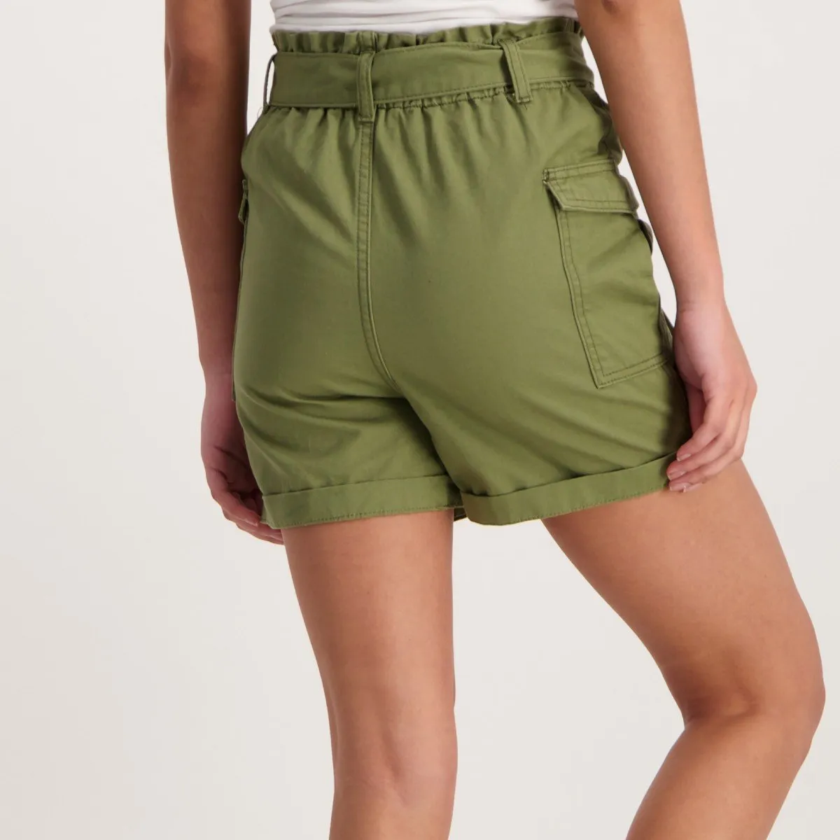 Ladies Rigid Twill Papebag Patch Pocket Short-Khaki
