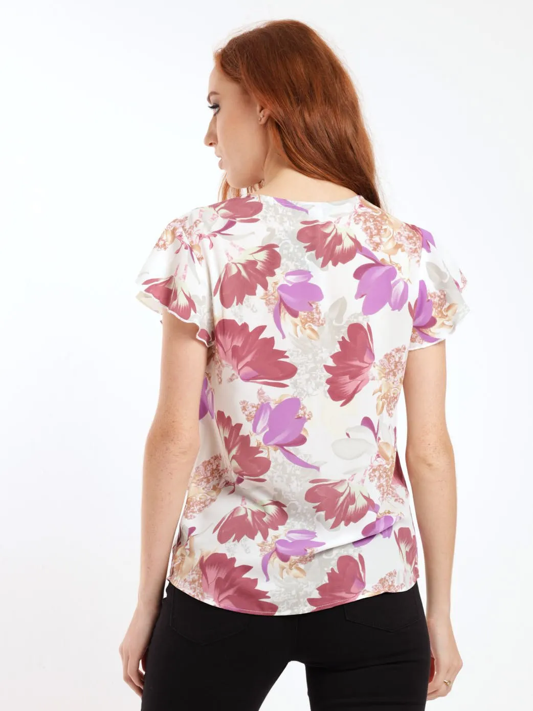 Ladies Short Sleeve Ruffle Detail Blouse - Cream