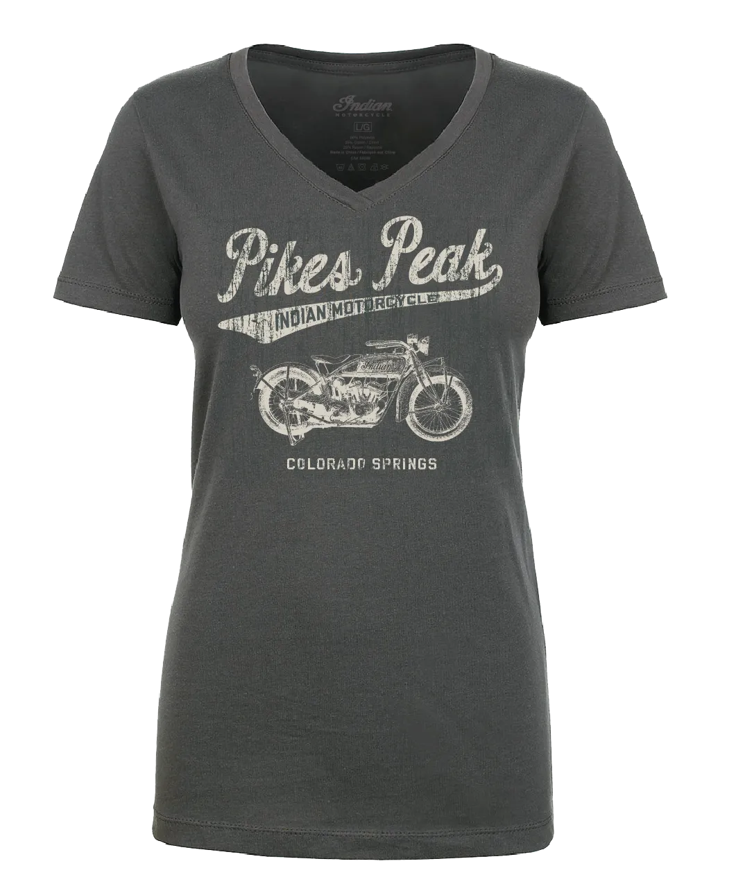Ladies V-Neck Pikes Peak Vintage Script - Grey