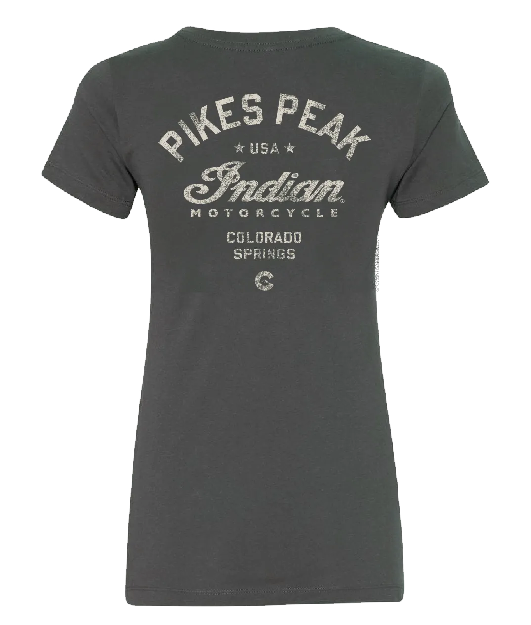 Ladies V-Neck Pikes Peak Vintage Script - Grey