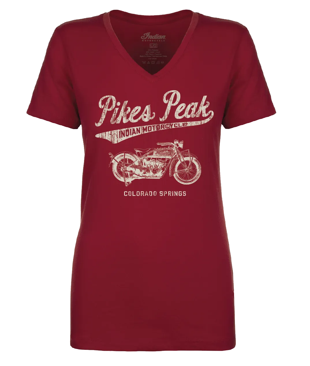 Ladies V-Neck Pikes Peak Vintage Script - Red