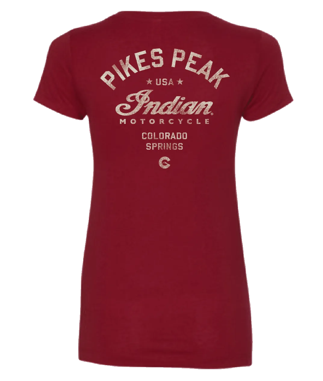 Ladies V-Neck Pikes Peak Vintage Script - Red