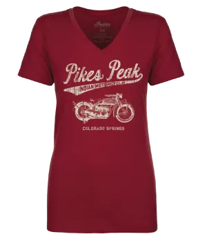 Ladies V-Neck Pikes Peak Vintage Script - Red