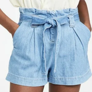L'AGENCE Denim Hillary Paperbag Shorts Women's Size 29 Belted High Rise In MIST