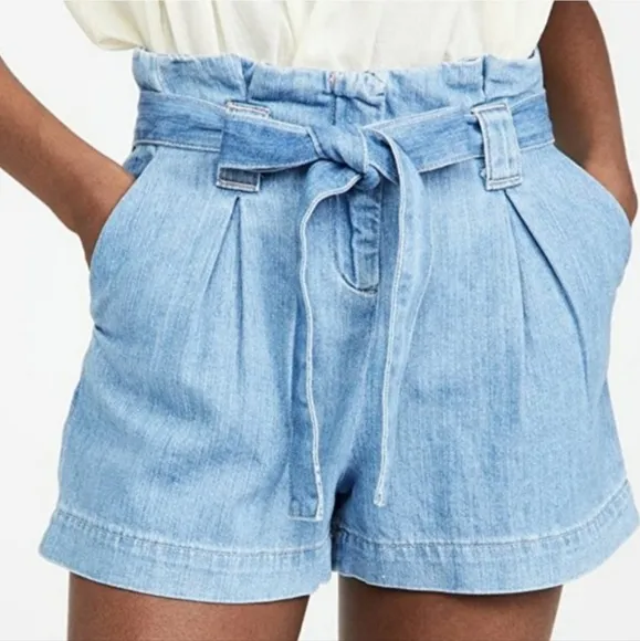 L'AGENCE Denim Hillary Paperbag Shorts Women's Size 29 Belted High Rise In MIST