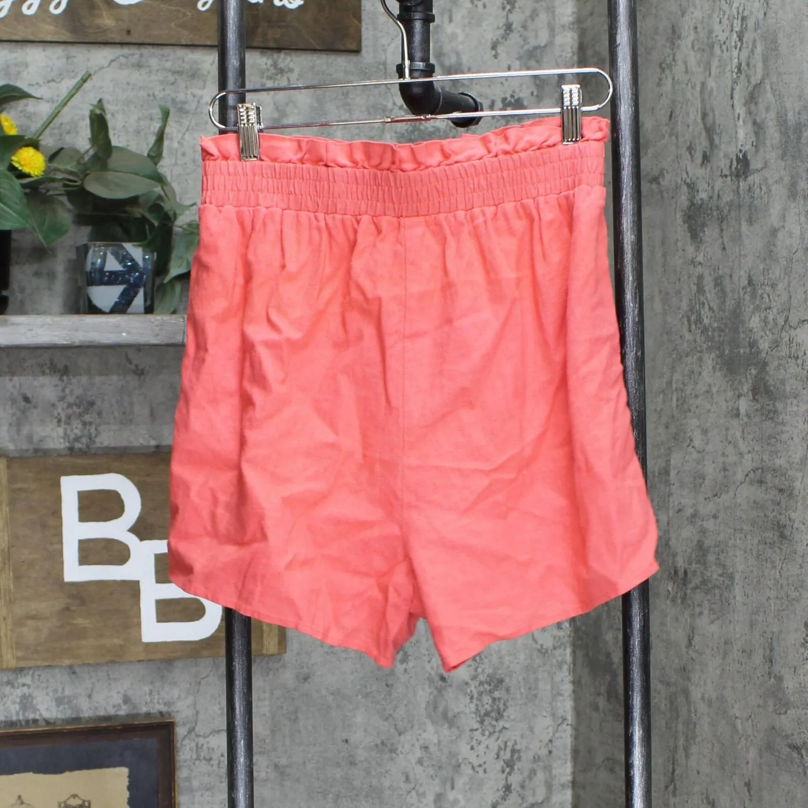 LC Lauren Conrad Womens Paperbag Elastic Waist Woven Shorts Coral Pink M
