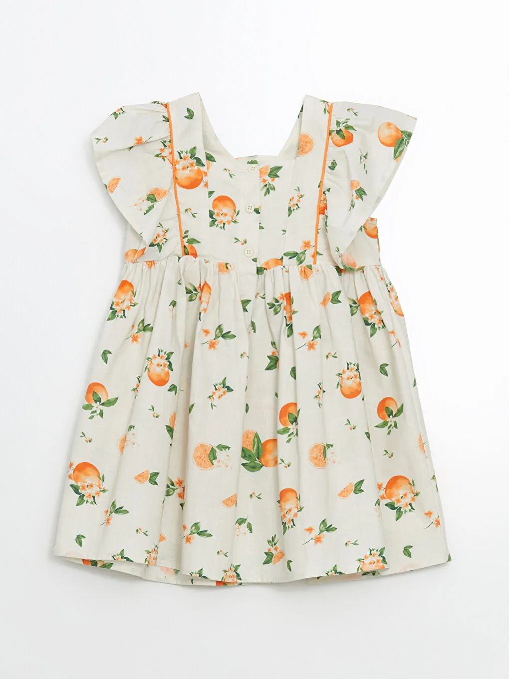 LCW Kids Ecru Square Neck Orange Printed Girl Dress