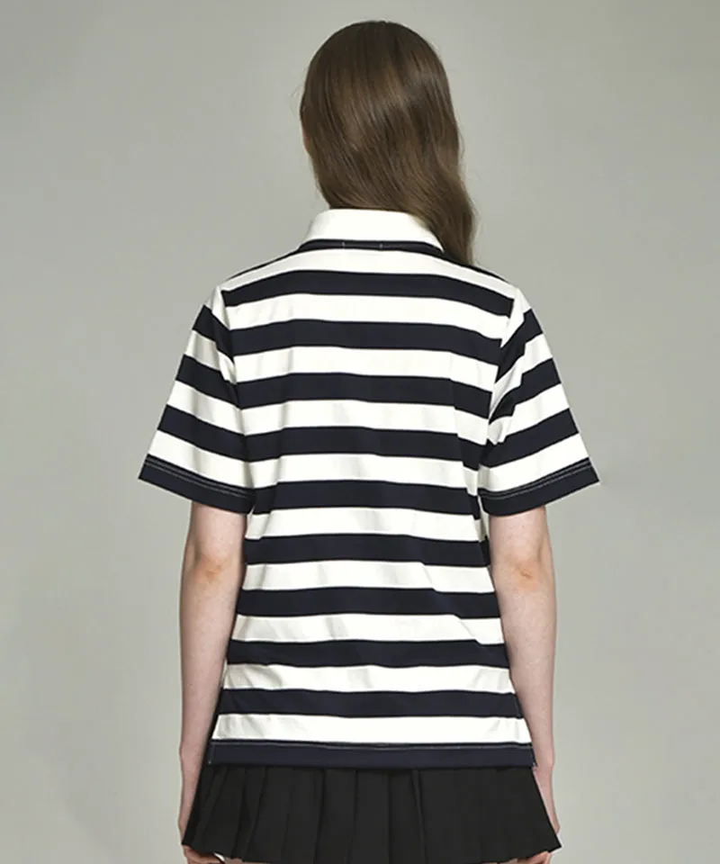 LENUCU Striped Collar T-Shirt - Navy