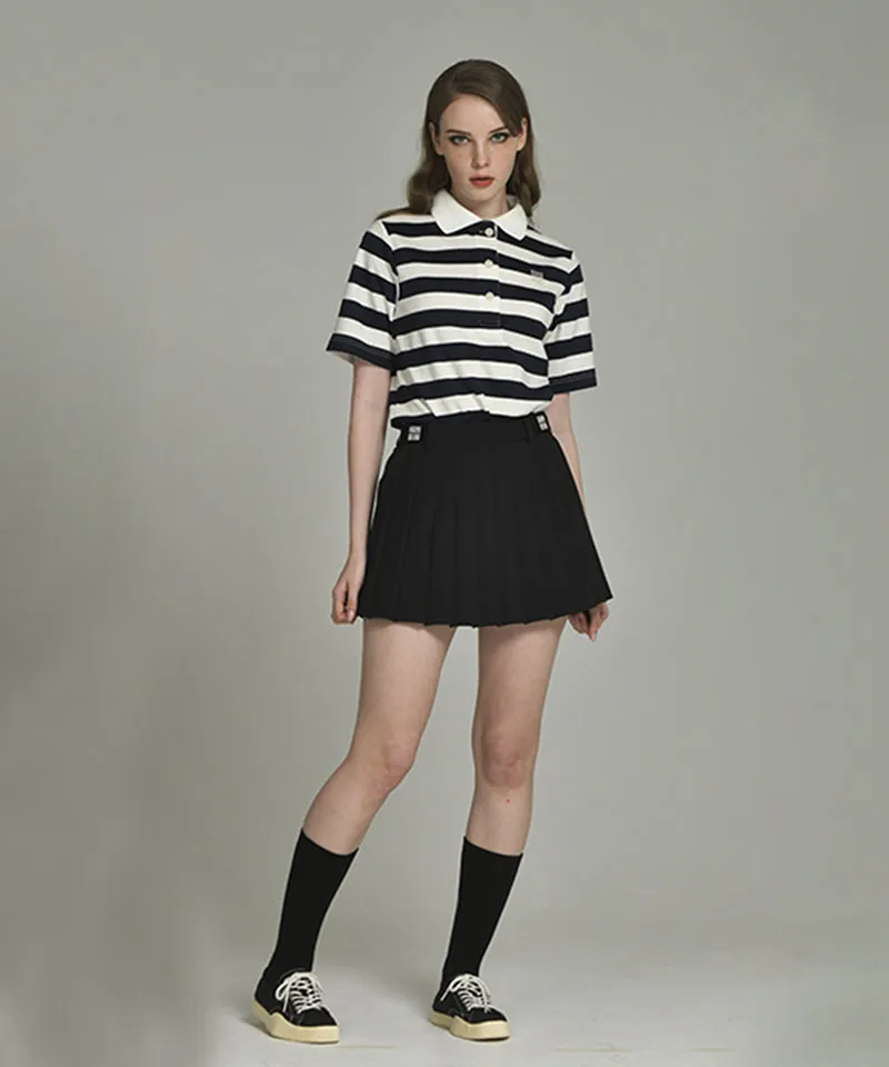LENUCU Striped Collar T-Shirt - Navy