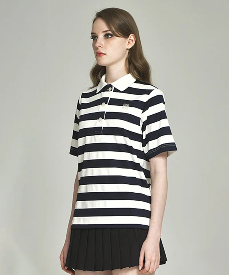 LENUCU Striped Collar T-Shirt - Navy