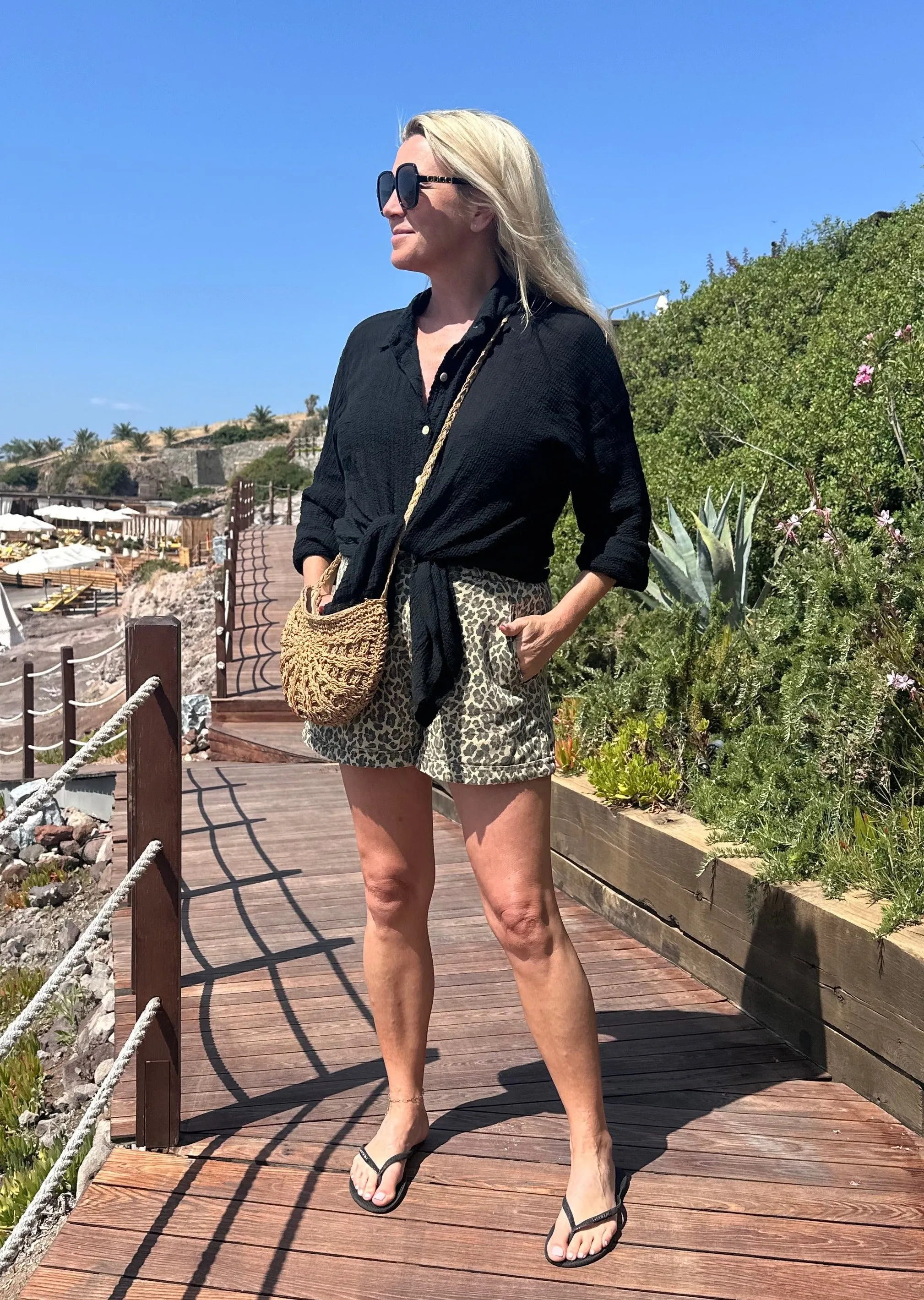 Leopard Print Denim H/W Shorts