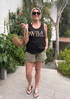Leopard Print Denim H/W Shorts