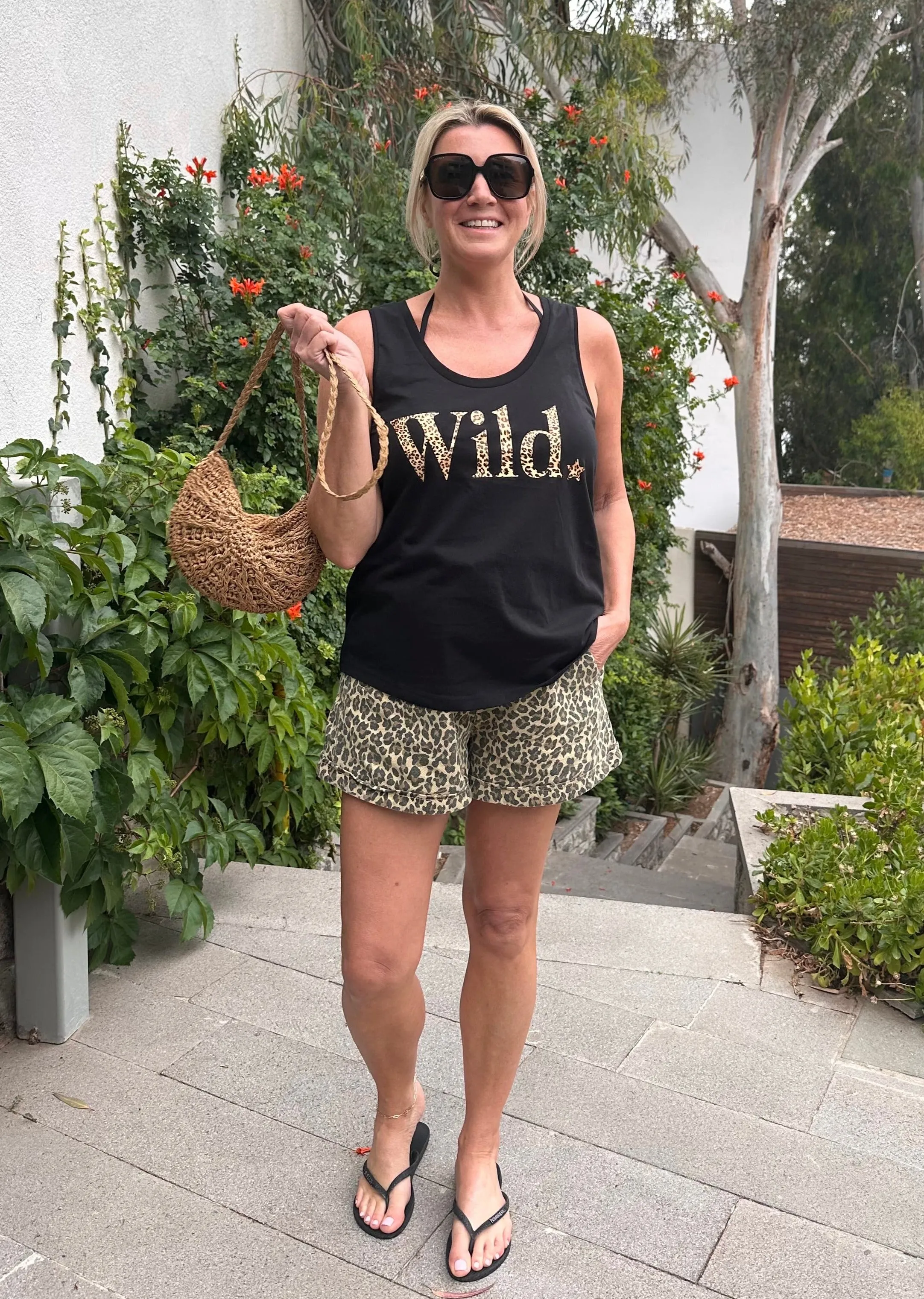 Leopard Print Denim H/W Shorts