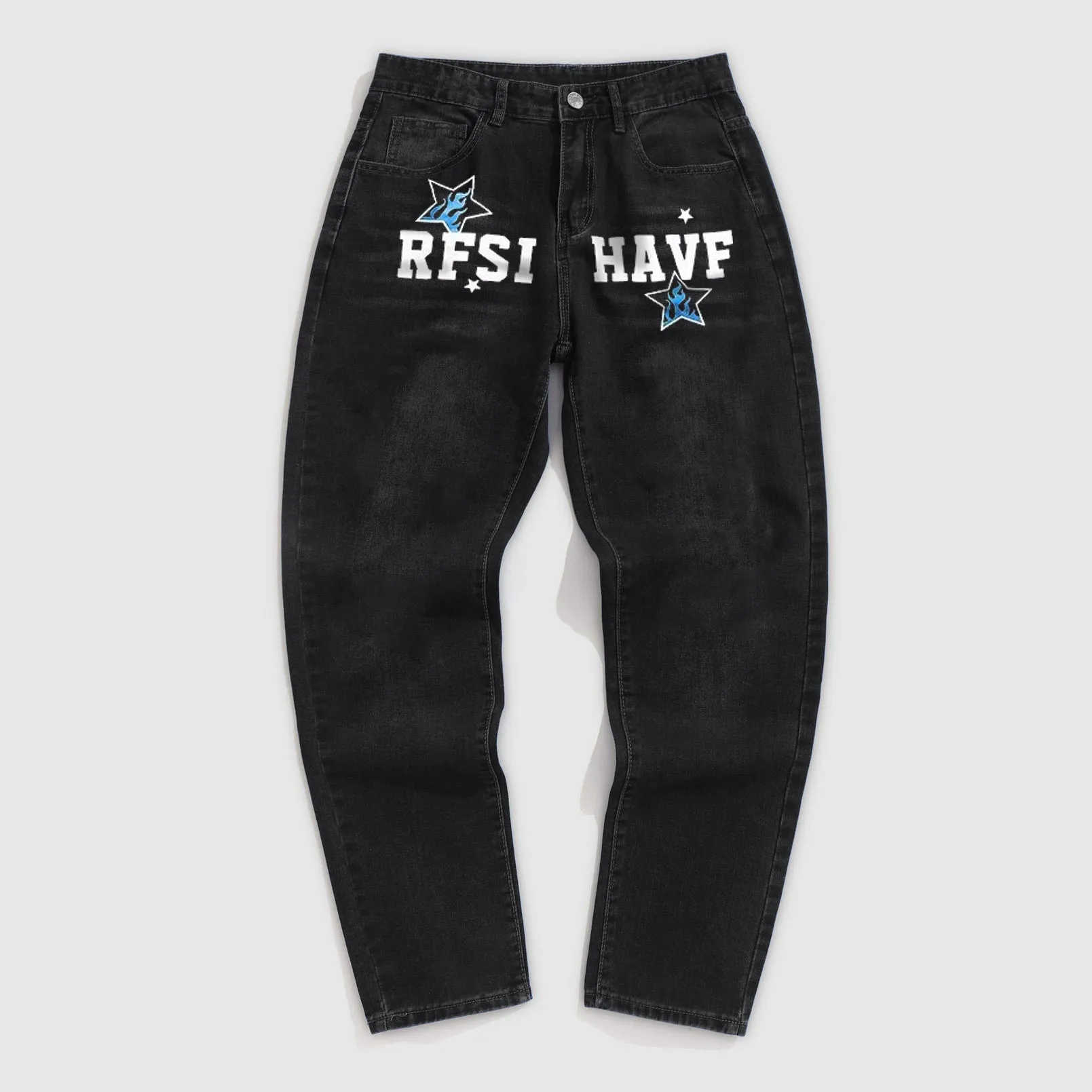 Letter Print Trendy Straight-leg Casual Jeans