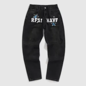 Letter Print Trendy Straight-leg Casual Jeans