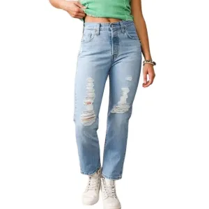 Levi's 501 Cropped Light Wash Jeans Womens 27 Straight Leg Distressed High Rise