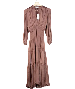 lily & lionel Brown Madeline Tiered Midi Dress UK S/M