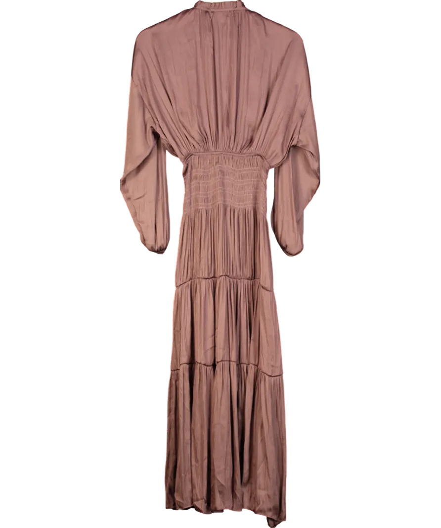lily & lionel Brown Madeline Tiered Midi Dress UK S/M