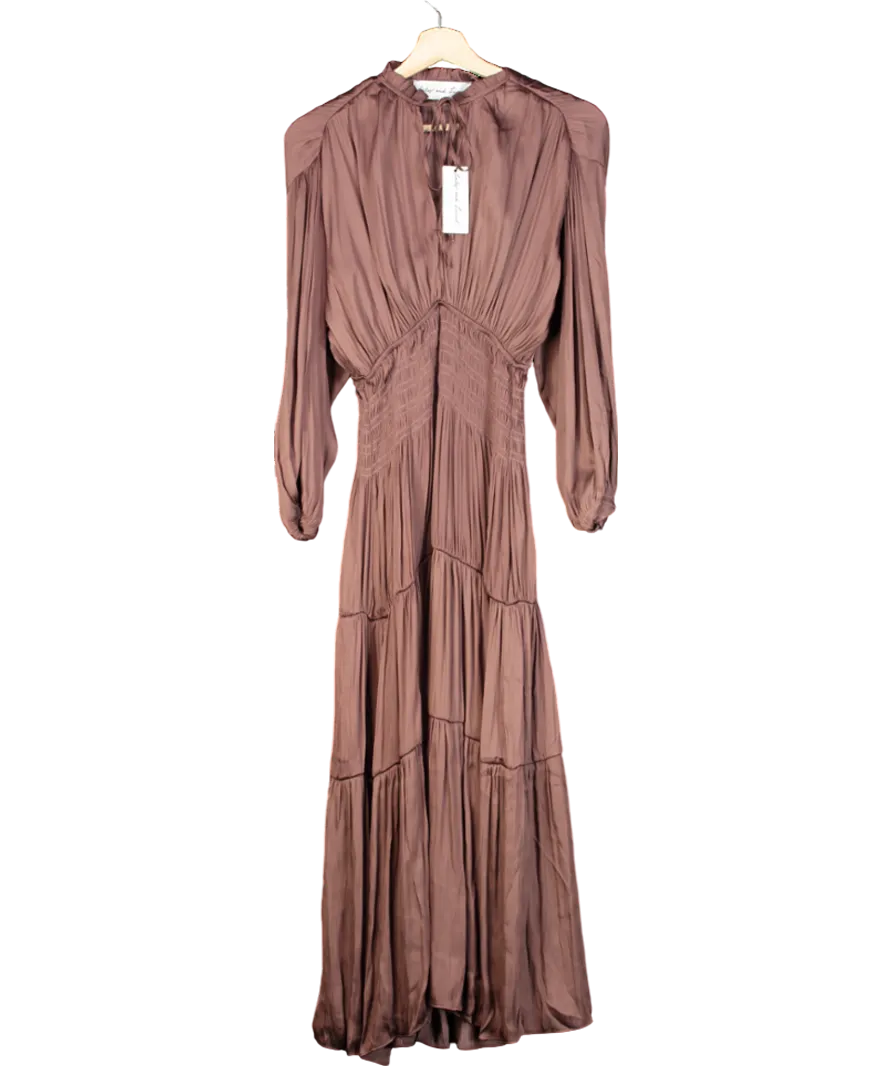 lily & lionel Brown Madeline Tiered Midi Dress UK S/M