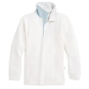 Long Sleeve Pique Polo w/ Contrast Collar -- Ivory w/ Blue