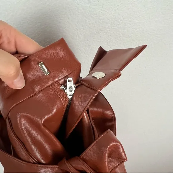 Lovers &amp; Friends Tia Faux Leather High Rise Paperbag Shorts Chestnut Brown Small