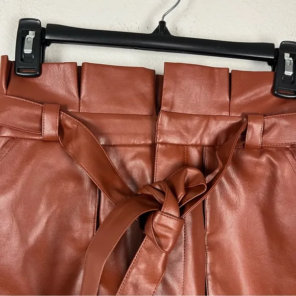Lovers &amp; Friends Tia Faux Leather High Rise Paperbag Shorts Chestnut Brown Small