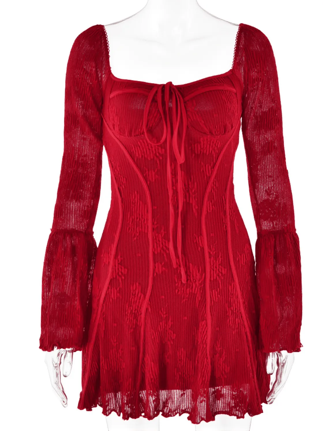 Lowell Square Neck Floral Mini Dress In Red