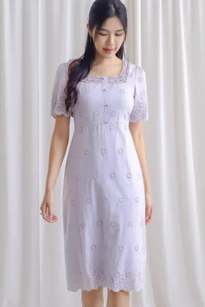 Mabelle Eyelet Square Neck Sleeve Dress In Lilac